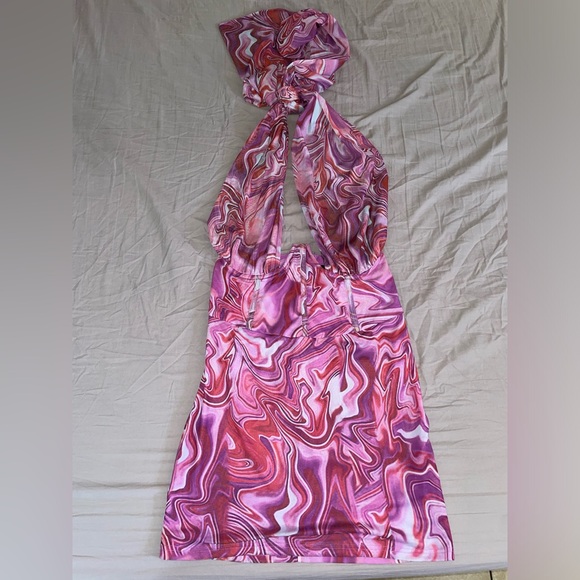 Bardot Tie Dye Mesh Purple Pink Swirl Pattern Mini Dress In Retro Size XL (10)⭐️ - Picture 5 of 10